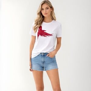 Ganmia White Round Neck T-Shirt Eagle Print Tee Size L